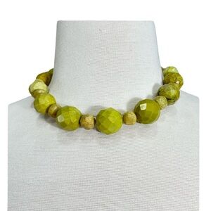 Faceted Green Beaded Necklace Chunky Statement Choker Artisan Jewelr